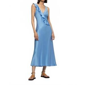 NEW MAX&MOI rarthemis long midi silk dress with ruffles in denim